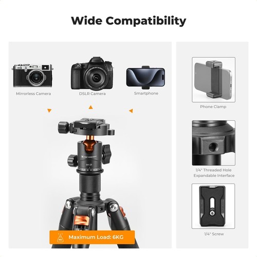 K&F Concept 52cm Mini Desktop Tripod with 360° Ball Head for Camera 6 KG Load - Picture 7 of 8
