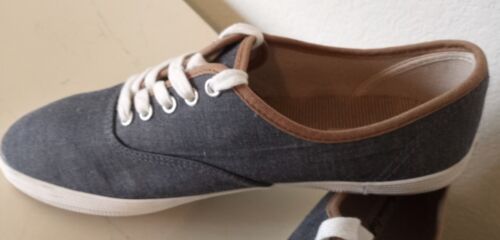 American Eagle Shoes New Womens Size 10 Canvas Lace Up Low Top Sneakers Gray Tan - Picture 2 of 5