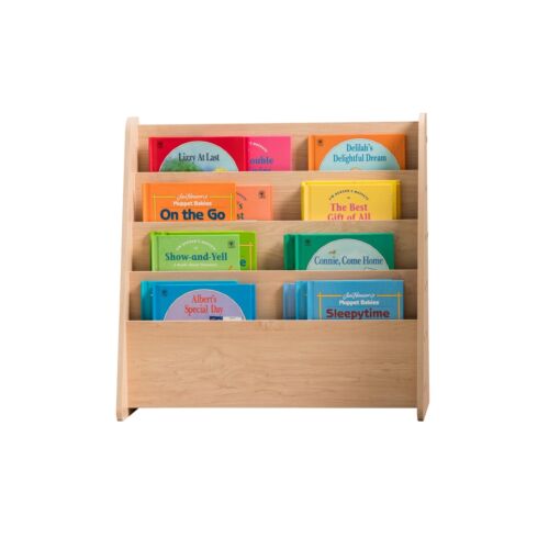 IRIS USA Wide Wooden Magazine Rack, 4-Pocket Periodical Book Sketchbook Stand...