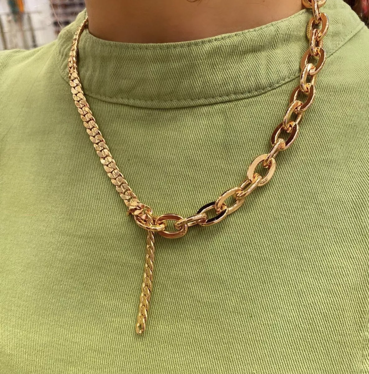 Chain Necklace 18k Gold Filled Half Thin Chain Half Thick Chain Necklace