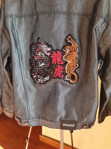 Pako Embroidered Silver Denim Jacket Vintage Y2K Dragon Tiger Japanese sz L - Picture 15 of 16
