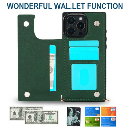 Luxury Leather Crossbody Card Slot Cover Case for 16 15 14 13 12 11 Pro Max XR - Picture 52 of 58