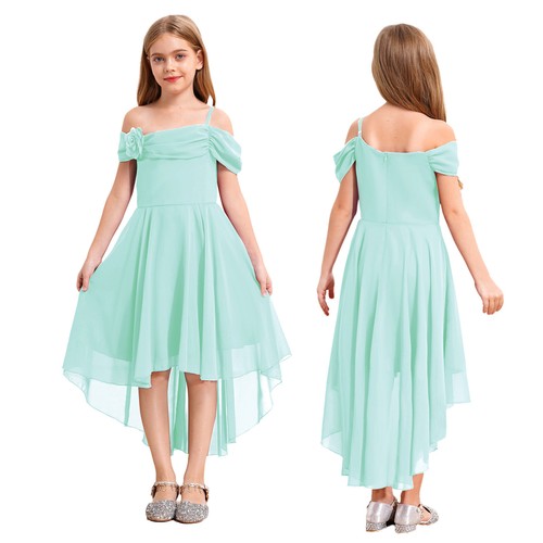 Children Girls Gown Princess Dress Hemline Dancewear Wedding Adjustable Dinner - Picture 49 of 70