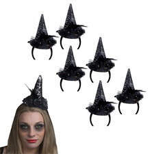 6 X MINI WITCHES HAT HEADBANDS COBWEB ROSE FEATHER HALLOWEEN GROUP FANCY DRESS
