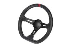 Universal 350MM 6-Hole D-Shape Carbon firber Grip Chrome 3-Spoke Steering Wheel