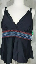 Dip Black multicolored Tankini Swimsuit Top Adjustable Straps Size 2XL NWT