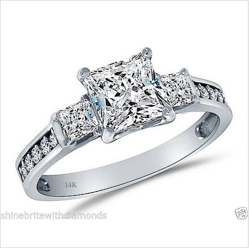 2.50 Ct Created Diamond Princess Real White Gold 3-Stone Engagement Wedding Ring-animated-img
