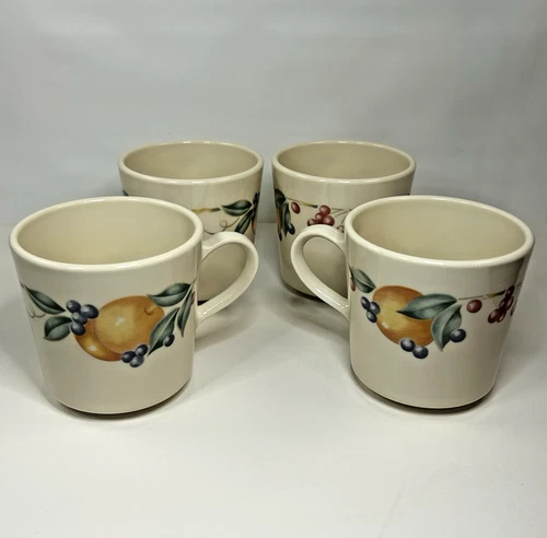 Set of 4 Corelle CORNING Abundance Coffee Cups Fruit USA Vintage Retired