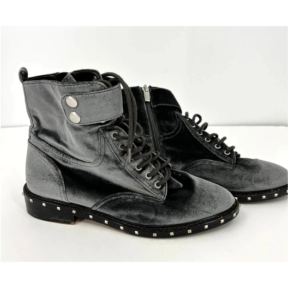 Vince Camuto Velvet Fabric Boots Gray Silver Talorini Studded Women s Size 7.5M