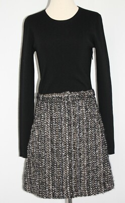 Theory Long-Sleeve Knit Combo Dress In Tweed - Black - S