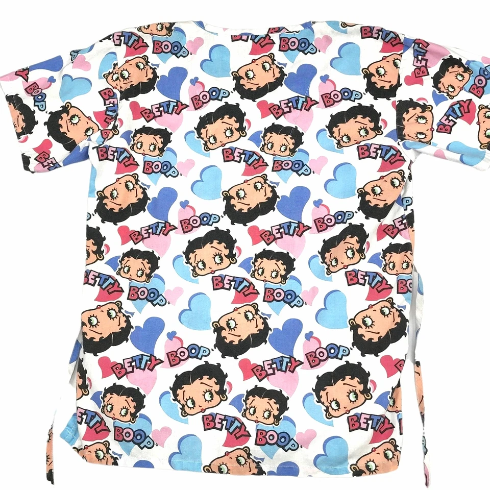  Screen Print Scrub Top Betty Boop All Over Print Cotton Polyester Size M - Image 2 of 4