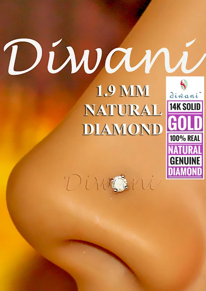 1.9mm Real VVS Diamond Wedding Nose Lip Labret Screw Stud Piercing Ring Pin Bone - Image 2 of 4