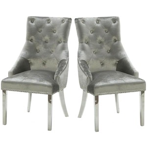Luxury Italian Velvet Grey French Knocker Back Ring Chrome Leg Dining Chair 2020 Ebay