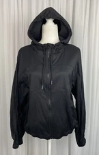 Avia Women's Size M Black Full Zip Hoodie Jacket Zipper Pockets Textured Fabric