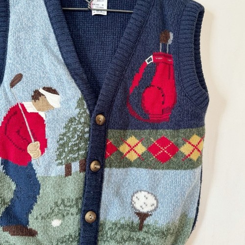 Vintage Golfer Embroidered Grandpa Sweater Vest Button Front Youth 6 Golf - Picture 3 of 7