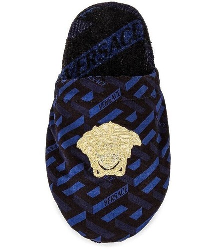 VERSACE- LA GRECA EMBROIDED MEDUSA SLIPPERS (BLACK, BLUE) (X-LARGE) | eBay