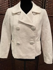 Talbots Blazer Small Petite Ivory Cotton Jacket Big buttons Double Breasted New