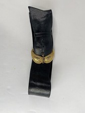 GEORGES MARCIANO BLACK GOLD LEATHER BELT BUCKLE & TIP MUSTACHE LOOK USA MADE VTG