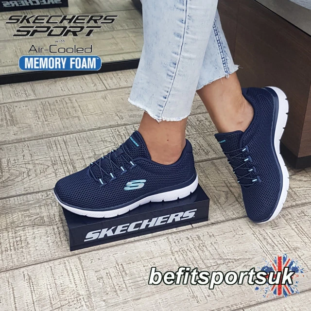 SKECHERS WOMENS TRAINERS BLUE SKETCHERS LADIES MEMORY FOAM SLIP-ON WALKING SHOES