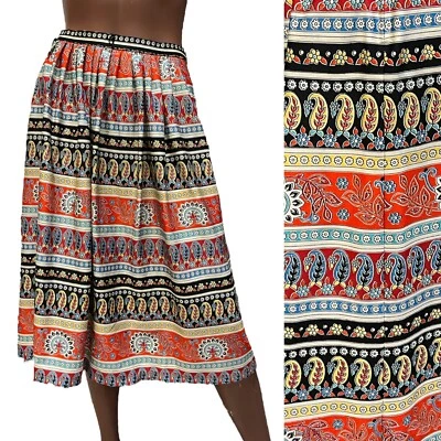 Vintage TREVIRA Rock 60er 70er Paisley Streifen Druck Midi 12 Boho Retro Wahr - Bild 1 von 4