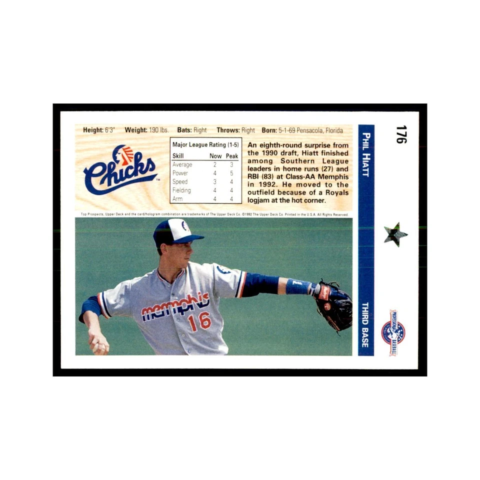 Phil Hiatt 1992 Upper Deck Minor League #176 Baseball Cards Baseball Card NM - Image 2 of 3