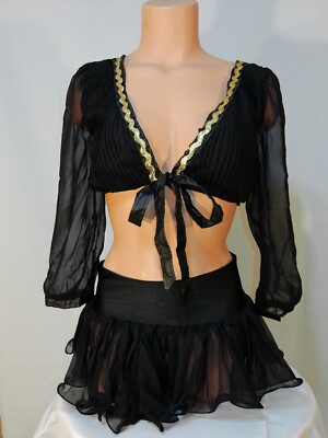 Exotic dancer stripper medium black two piece skirt dance outfit-dancewear