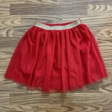 Holiday Time Skirt Girls Medium 7-8 Tulle Tutu Red Gold Glitter Christmas EUC 
