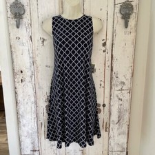 Anne Klein Sz 4 Womans Navy Blue White Arabesque Classy Career Versatile Dress