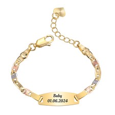Free Custom Baby Bracelets for Newborns Girls Boys, 3 Tones Gold Plated Bracelet
