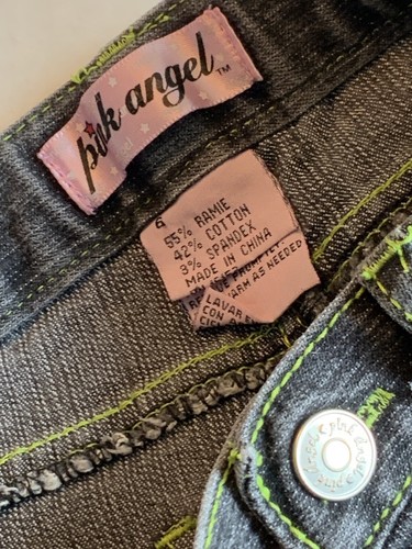 Pink Angel Denim Shorts With Green Stitching Sz 6 - Picture 3 of 3