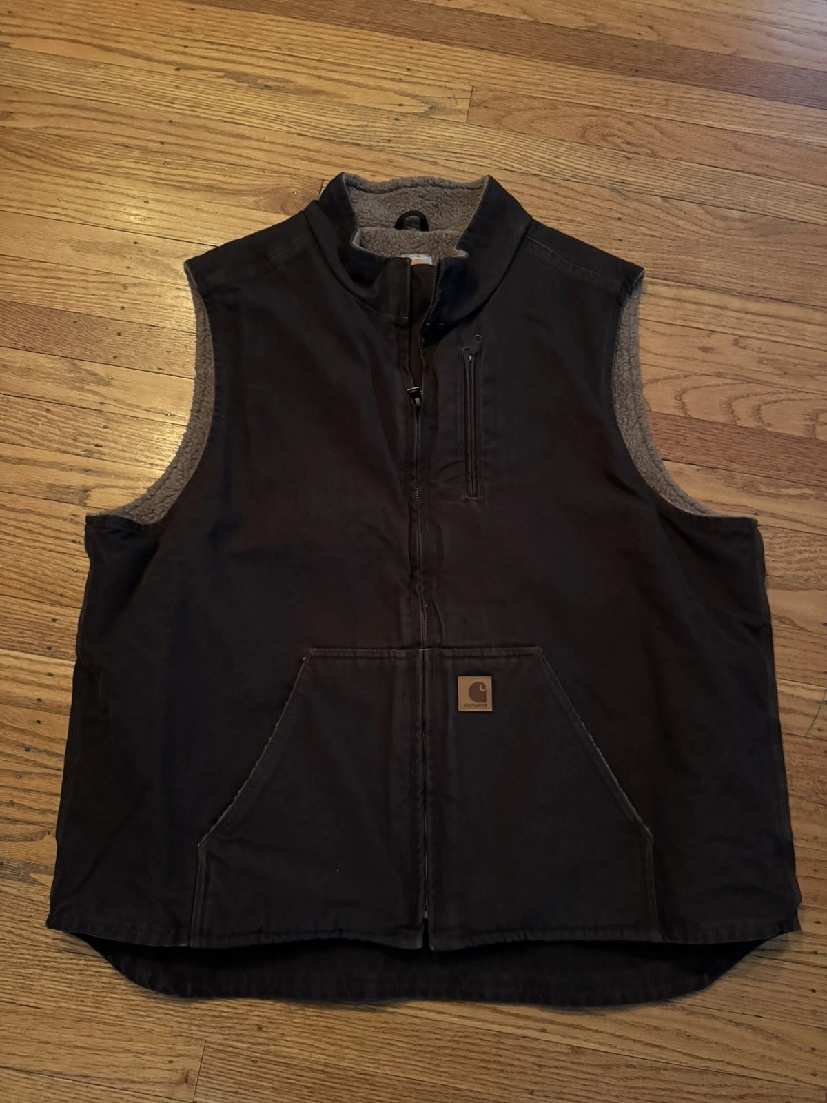 Carhartt MEN’S DARK Brown Sherpa Lined Canvas MOCK NECK Vest Outdoors 2XL Tall