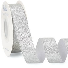 Silver Glitter Ribbon Cut Edge 7/8 Inch x 25 Yards Christmas Gift Wrapping