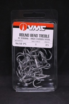 VMC 9650PS Perma Steel Treble Hooks - Size 1 - Pack of 25 - 9650 Carbon Hooks