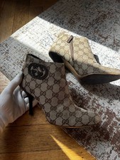 Gucci GG Monogram Stiletto Boots Size 7b Leather Vintage
