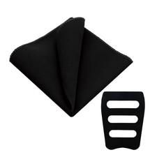Velvet Pocket Squares for Men, Solid Color Mens Handkerchiefs with Holder Black