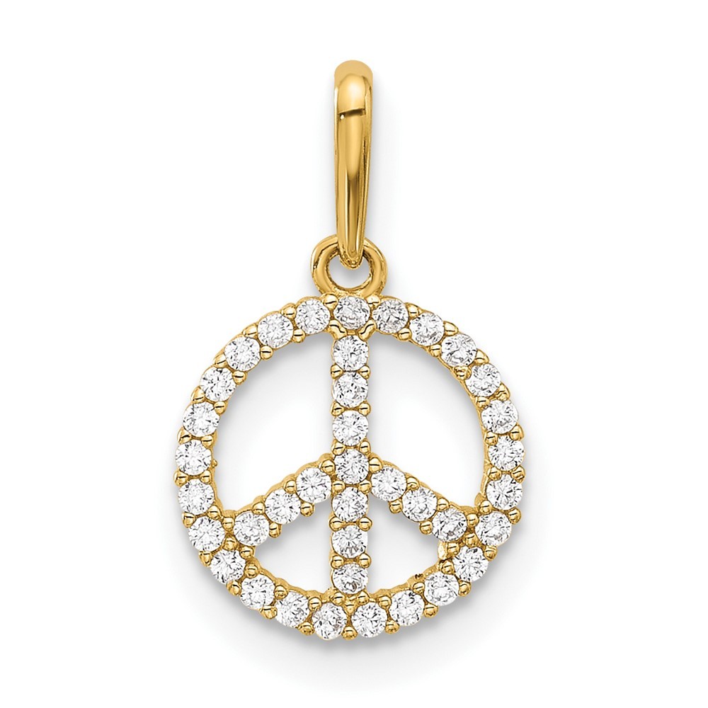 14k Polished CZ Peace Sign Pendant Bracelet Necklace