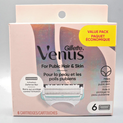 Gillette Venus For Pubic Hair & Skin Razor Blade Refills ~ 6 Cartridges New Box