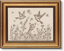 Vintage Gold Framed Wall Art for Living Room, Birds  Flowers Canvas Prints Home