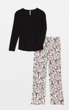 New Soma Women's Adult Cooling Pajamas Cool Nights L Black Top Penguin Pants