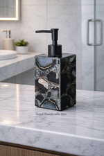 Black Agate Soap Dispenser Handmade Luxury Bathroom Decor Natural Stone