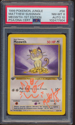 1999 Pokemon Jungle Meowth 1st Edition #56 Matthew Sussman PSA 8