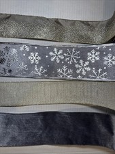 Christmas Wired Ribbon gold silver gray Snowflakes Sparkly Glitter 20 y Total