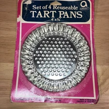 Vintage 70-80's Amscan 4"x5/8" TART PANS set/4 NEW in PKG Hong Kong