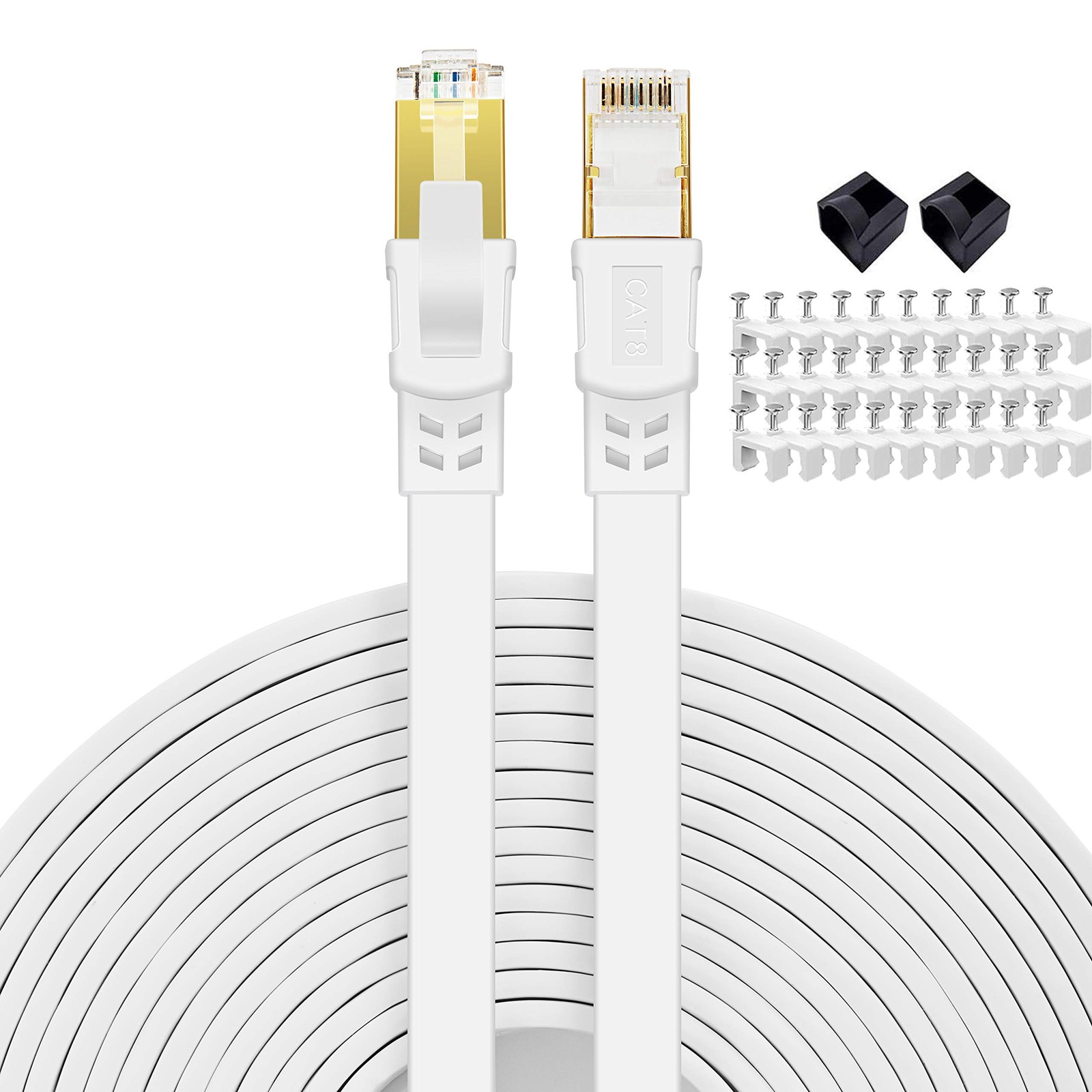 50ft Cat 8 Ethernet Cable High-Speed Flat Shielded RJ45 Network Cord
