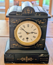 Japy Frères Antique Slate & Marble Mantel Clock Mechanical Pendulum Roman Dial