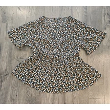 Women's sz14-16 BloomChic Floral Print V-Neck Cinched Waist Peplum Blouse Fall