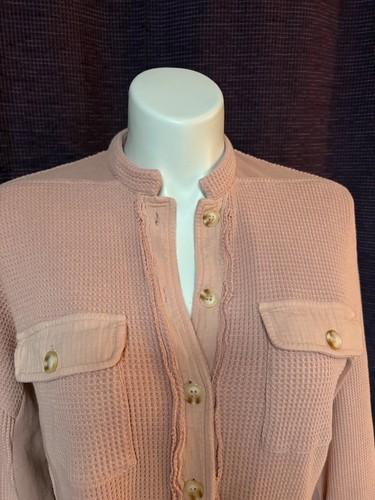 Women's Casual Waffle Knit Shacket Jacket Loose Fit Long Sleeve Button Do