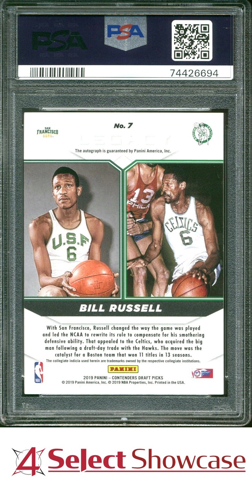 2019 CONTENDERS LEGACY CRACKED ICE #7 BILL RUSSELL #/23 POP 1 PSA 9 DNA AUTO 10 view 2