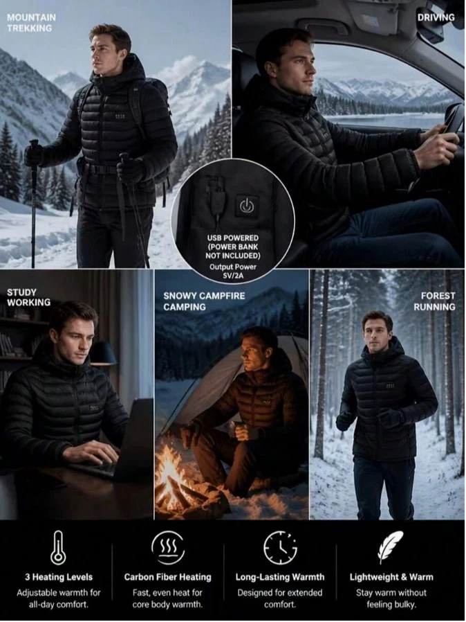 Men's Heated Jacket With 38 Heating Zones 3 Level Temp Power Bank Not Included - product detail image 8