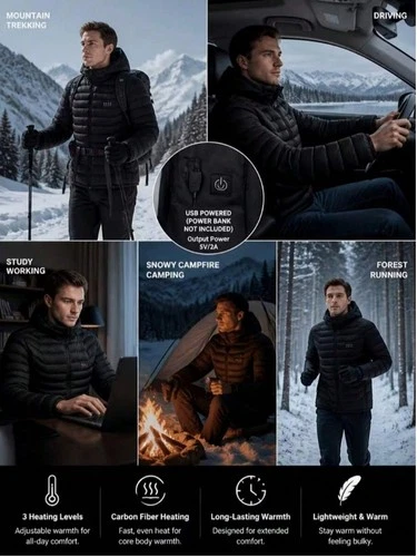 Men's Heated Jacket With 38 Heating Zones 3 Level Temp Power Bank Not Included image 8